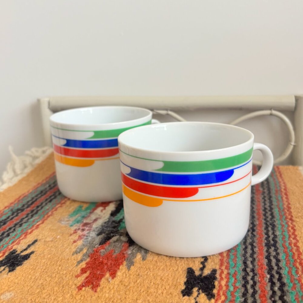 Set of 2 Vintage Studio Nova Hi-Fi 1986 Rainbow Porcelain Coffee Cups